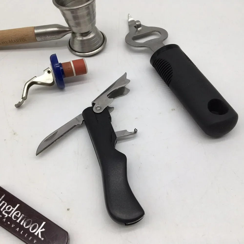 Vintage Lot Bartender Bar Utensils Bottle Opener Cork Puller Jigger Bottle Stop